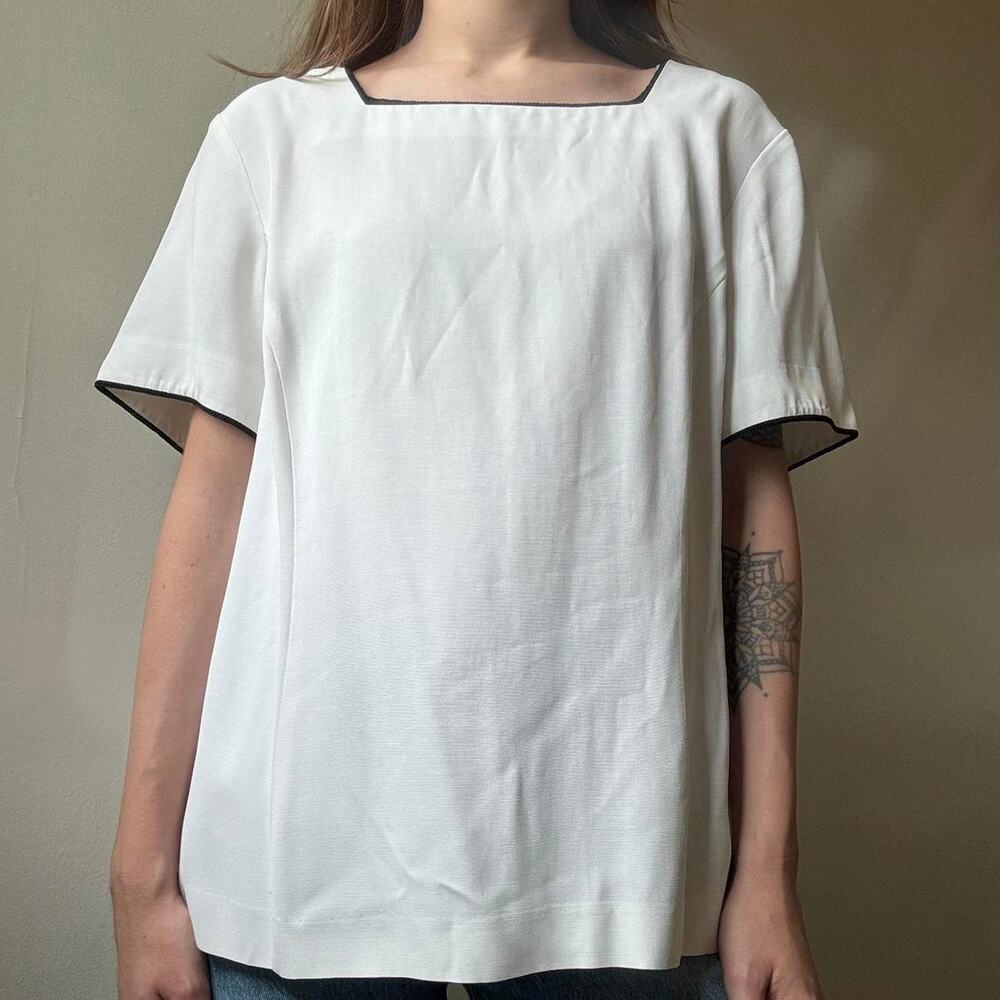 Vintage Talbots Petites White Square Neck Blouse 12P 90s